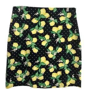 Talbots Navy Lemon Print Straight Stretch Knit Skirt 10P Classic Summer Staple